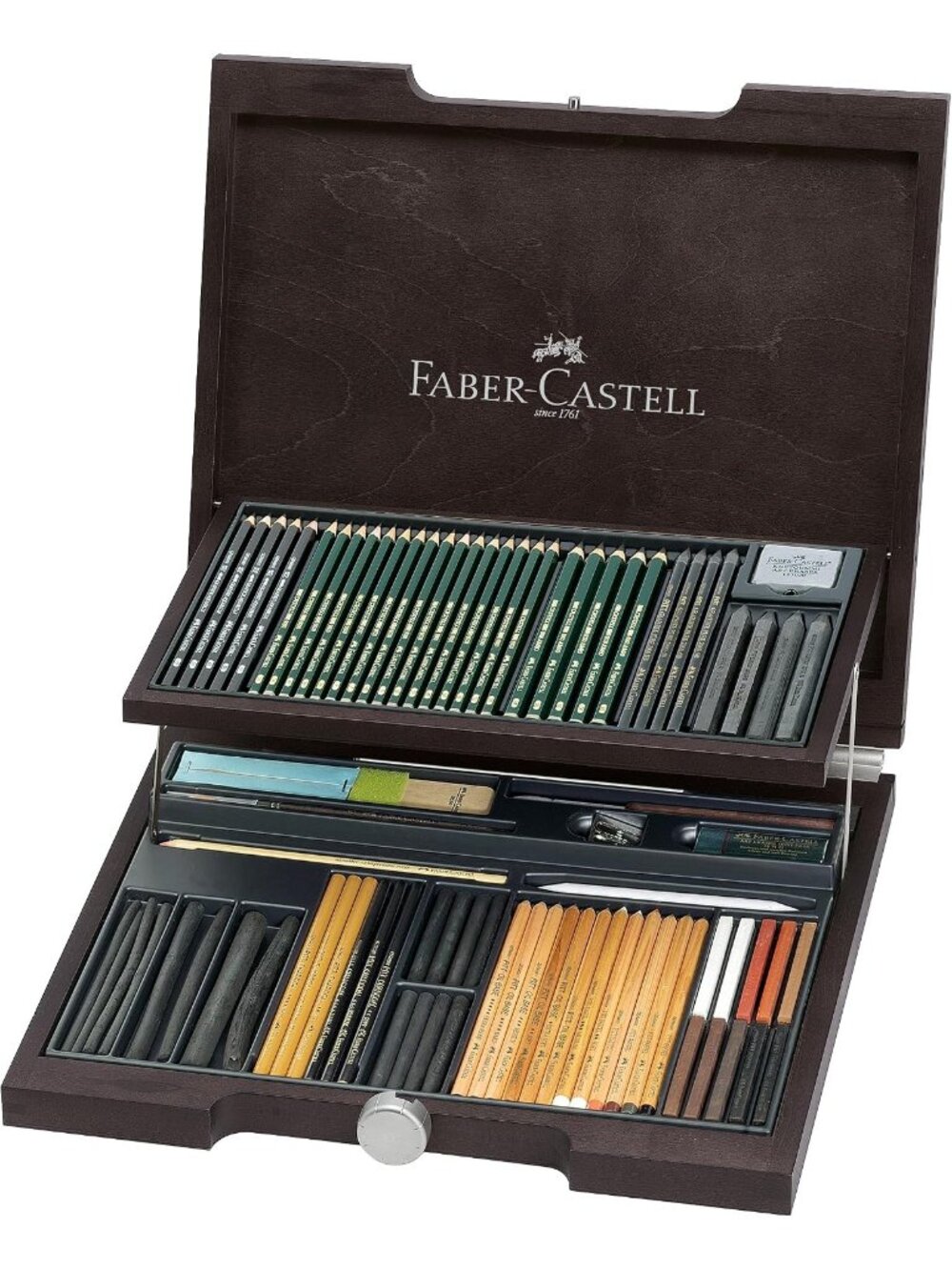 Faber-Castell Pitt Monochrome Drawing Set With Wood Case 102 Pieces